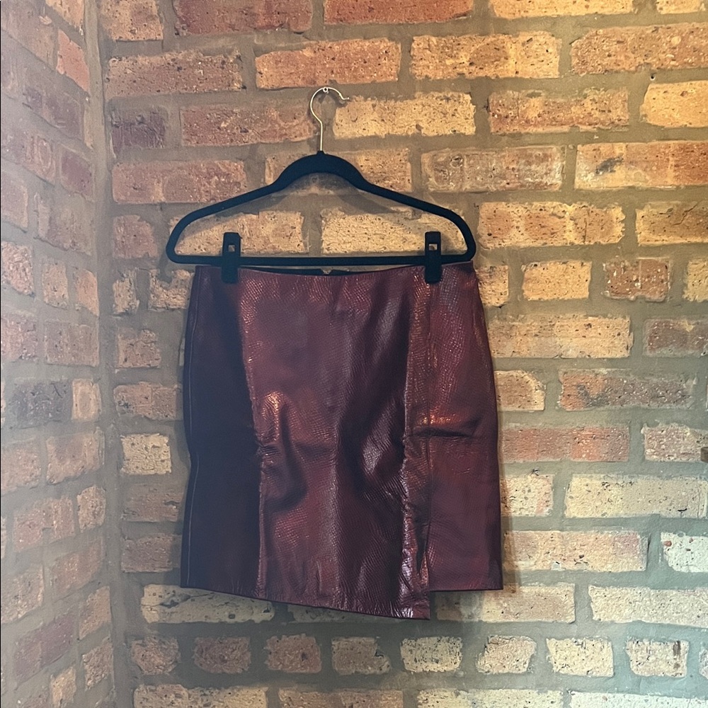 Edgy Burgundy Leather Skirt